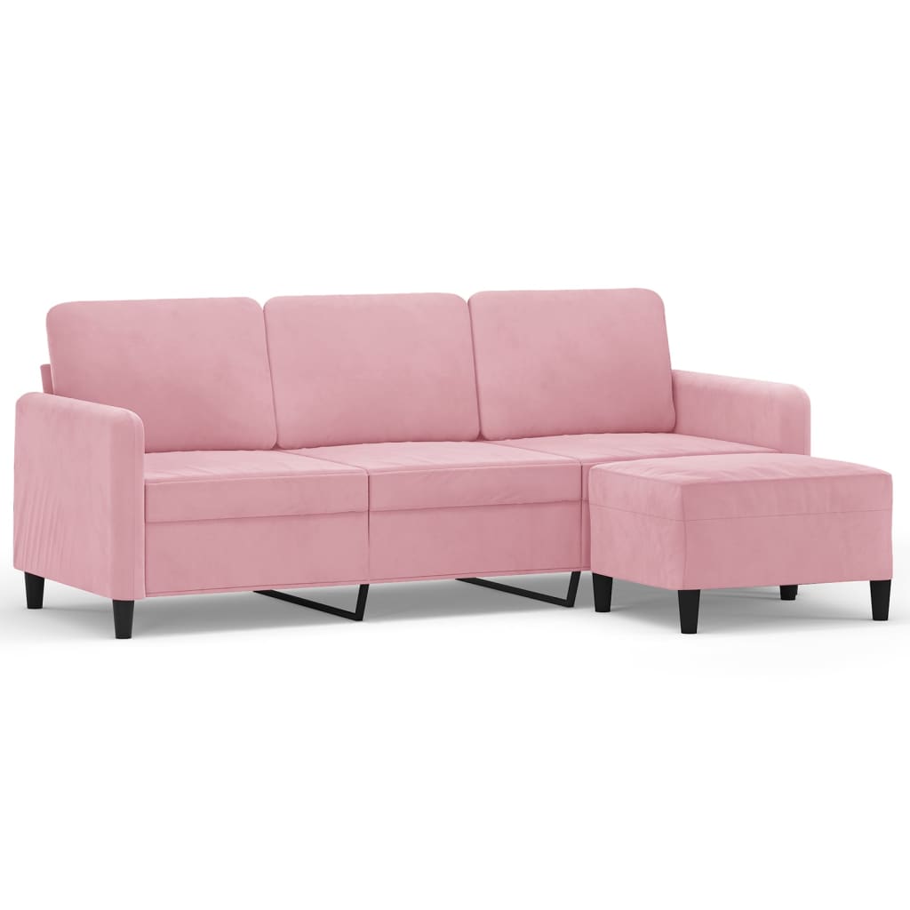 vidaXL 3-Sitzer-Sofa mit Hocker Rosa 180 cm Samt