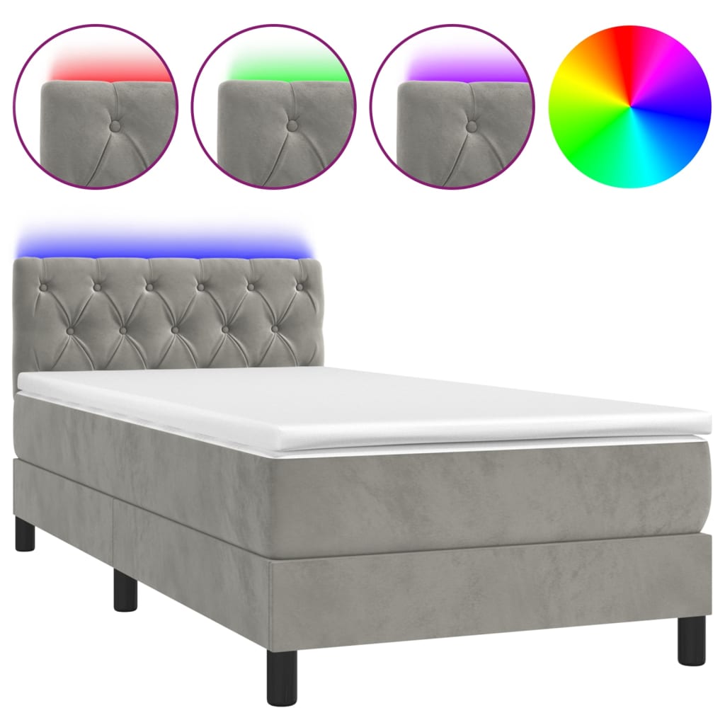 vidaXL Boxspringbett mit Matratze & LED Hellgrau 80x200 cm Samt