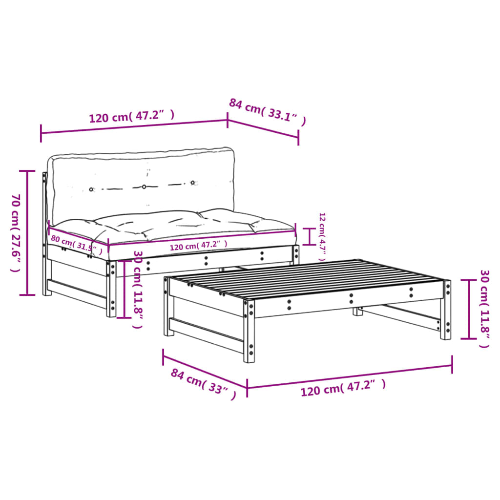 vidaXL 2-tlg. Garten-Lounge-Set mit Kissen Honigbraun Massivholz