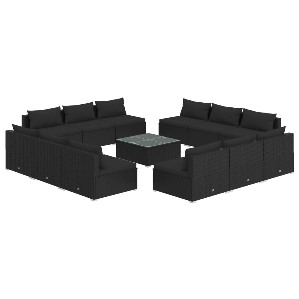 vidaXL 13-tlg. Garten-Lounge-Set mit Kissen Poly Rattan Schwarz