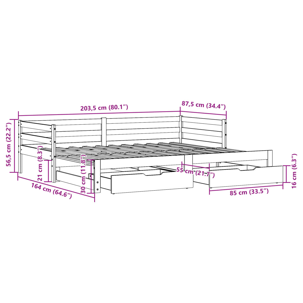 vidaXL Tagesbett Ausziehbar mit Schubladen Weiß 80x200 cm Kiefernholz