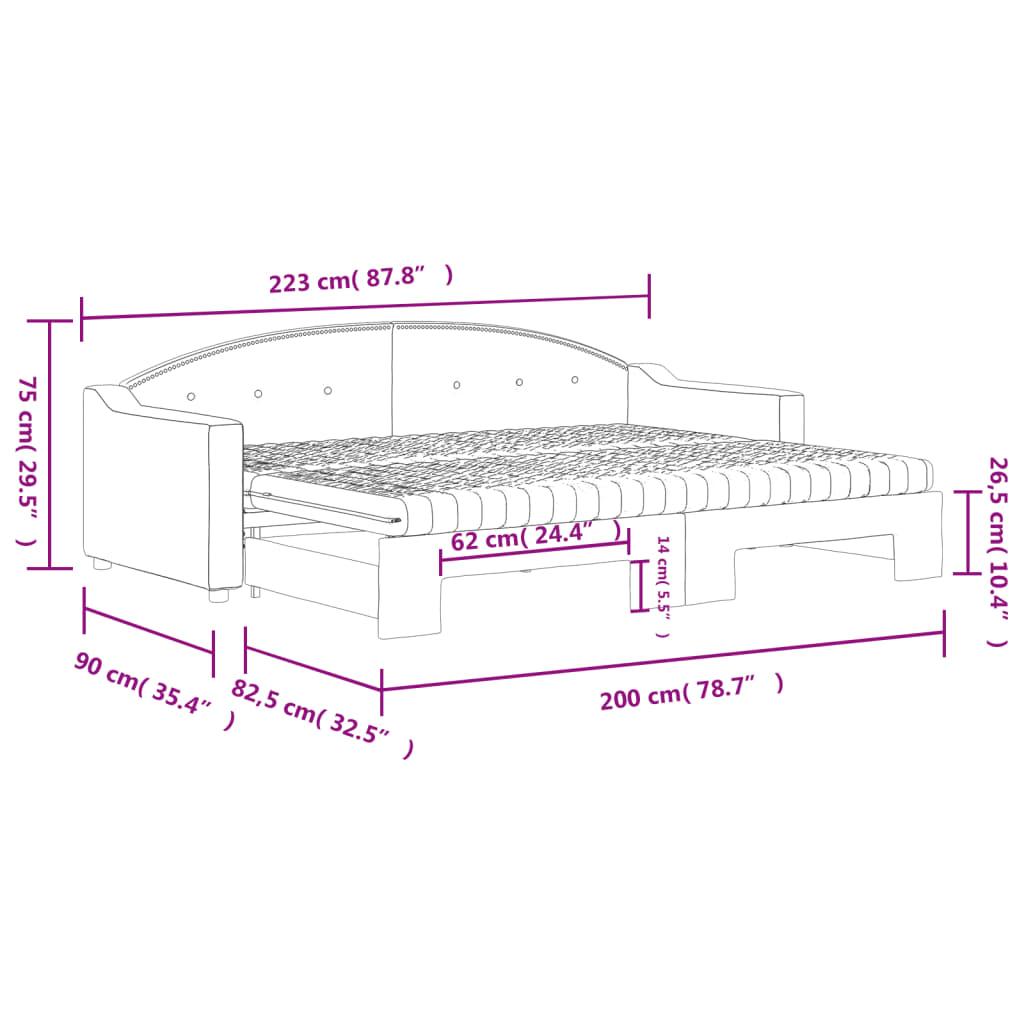 vidaXL Tagesbett Ausziehbar mit Matratzen Dunkelgrau 80x200 cm Stoff