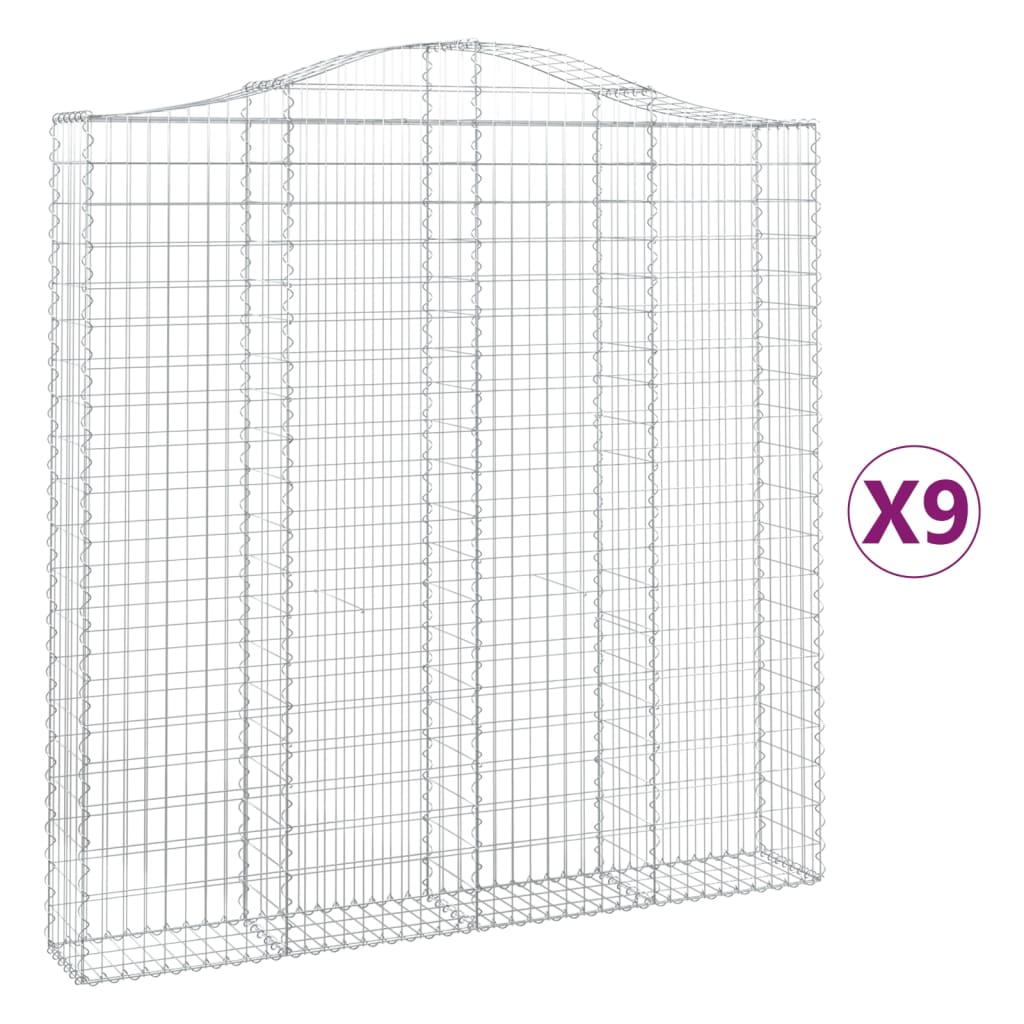 vidaXL Gabionen mit Hochbogen 9 Stk. 200x30x200/220cm Verzinktes Eisen