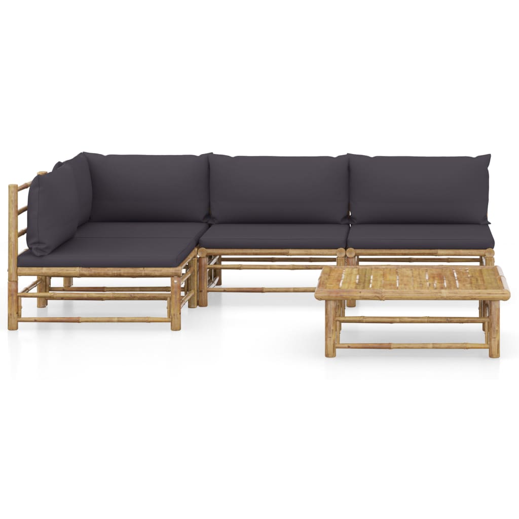 vidaXL 5-tlg. Garten-Lounge-Set mit Dunkelgrauen Kissen Bambus