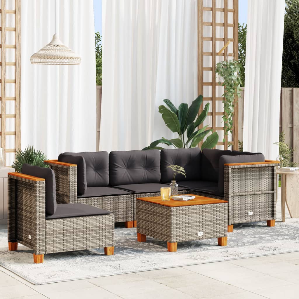 vidaXL 6-tlg. Garten-Sofagarnitur mit Kissen Grau Poly Rattan