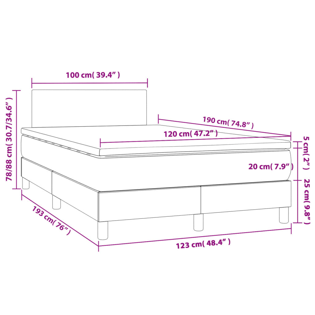 vidaXL Boxspringbett mit Matratze & LED Taupe 120x190 cm Stoff