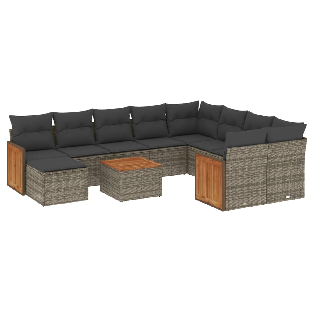 vidaXL 11-tlg. Garten-Sofagarnitur mit Kissen Grau Poly Rattan