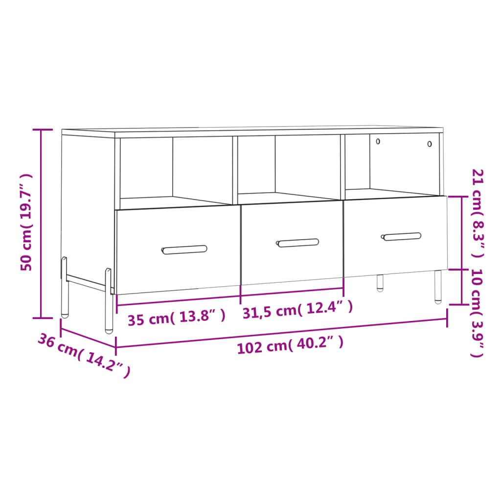 vidaXL TV-Schrank Hochglanz-Weiß 102x36x50 cm Holzwerkstoff