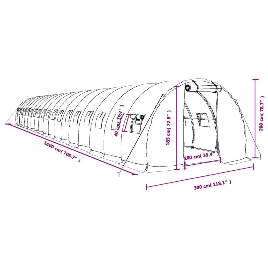 vidaXL Gewächshaus mit Stahlrahmen Weiß 54 m² 18x3x2 m