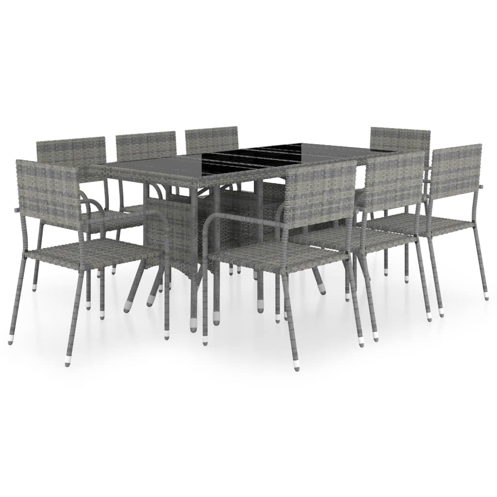 vidaXL 9-tlg. Garten-Essgruppe Poly Rattan Anthrazit und Grau