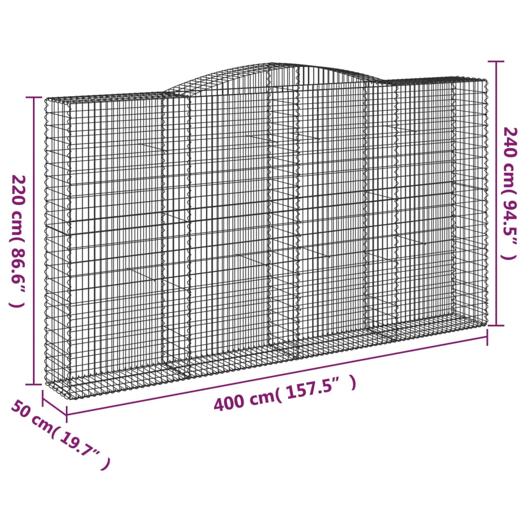 vidaXL Gabionen mit Hochbogen 15Stk. 400x50x220/240cm Verzinktes Eisen