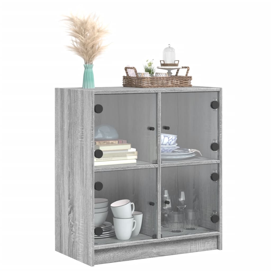 vidaXL Beistellschrank mit Glastüren Grau Sonoma 68x37x75,5 cm