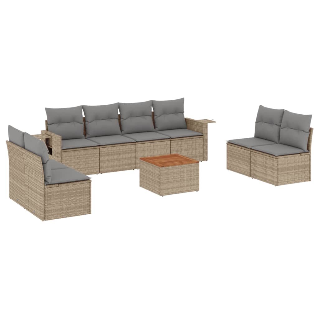 vidaXL 9-tlg. Garten-Sofagarnitur mit Kissen Beige Poly Rattan