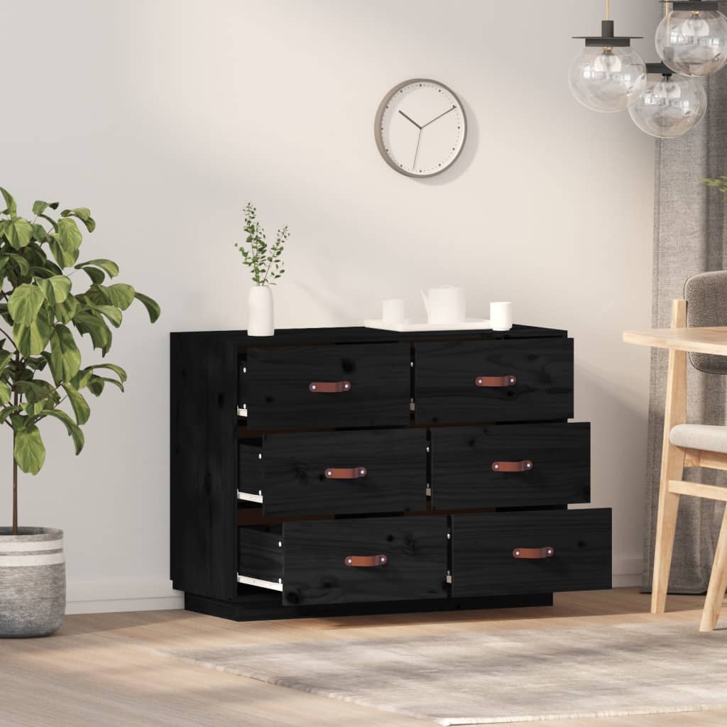 vidaXL Sideboard Schwarz 100x40x75 cm Massivholz Kiefer