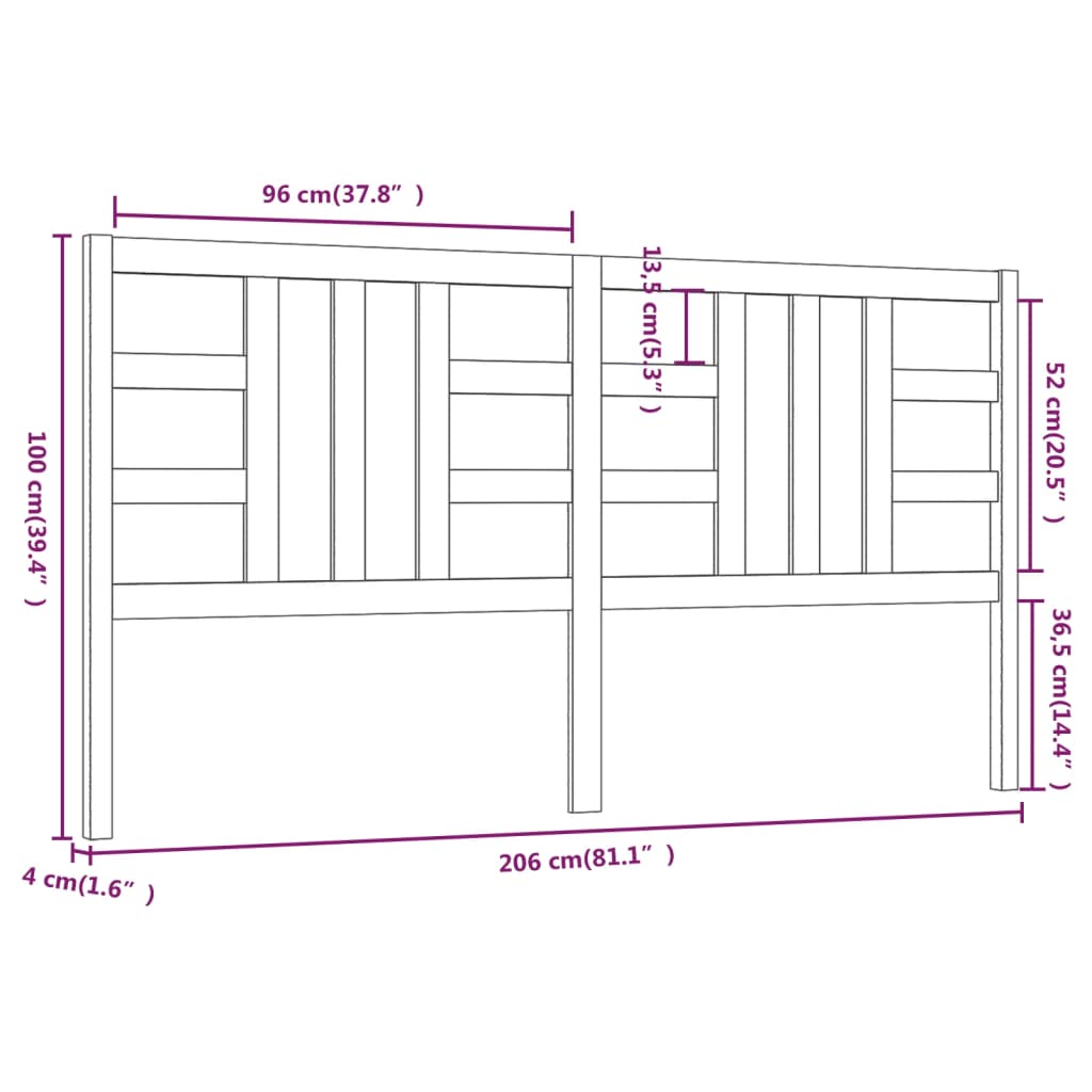 vidaXL Kopfteil Grau 206x4x100 cm Massivholz Kiefer