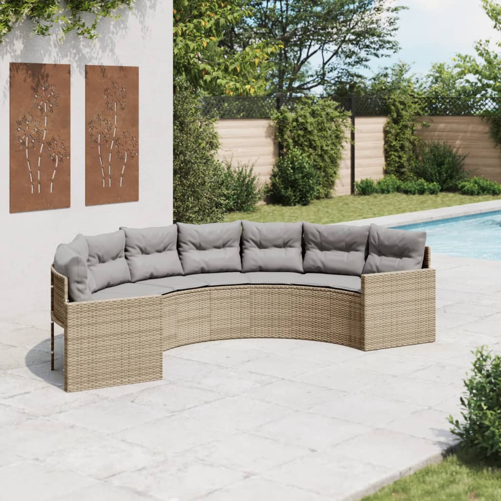 vidaXL Gartensofa mit Kissen Halbrund Beige Poly-Rattan