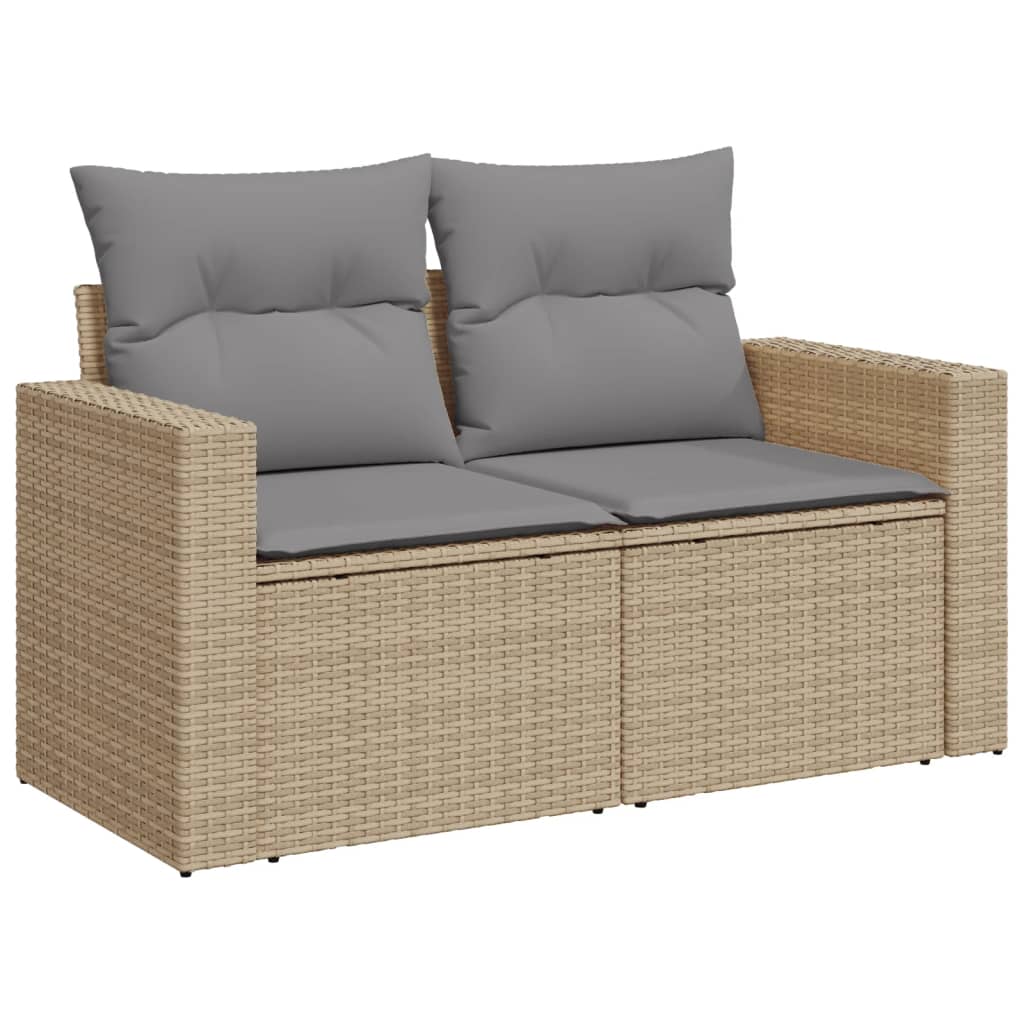 vidaXL 9-tlg. Garten-Sofagarnitur mit Kissen Beige Poly Rattan