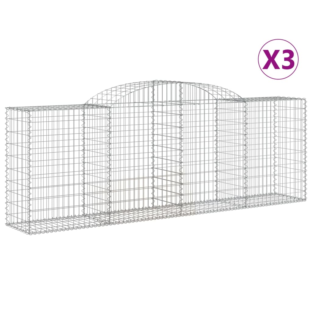 vidaXL Gabionen mit Hochbogen 3 Stk. 300x50x100/120cm Verzinktes Eisen