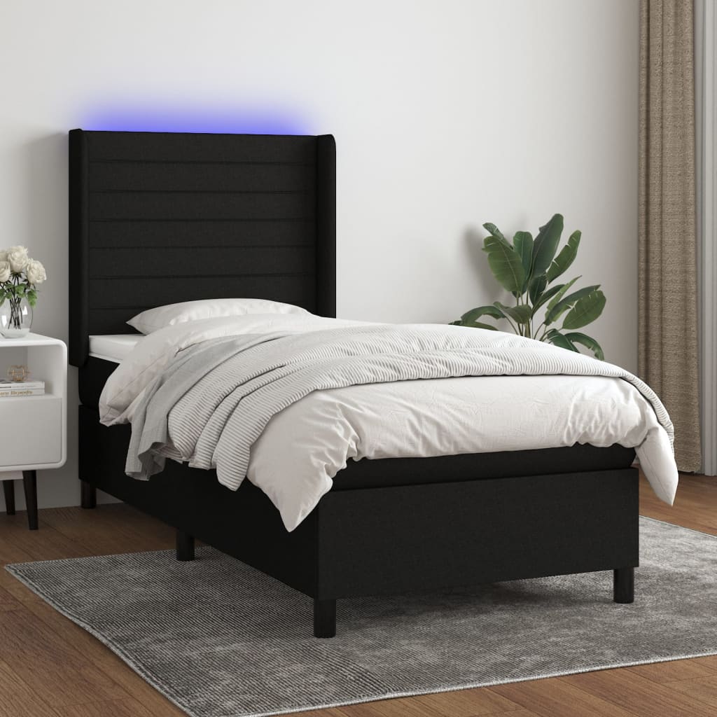 vidaXL Boxspringbett mit Matratze & LED Schwarz 100x200 cm Stoff