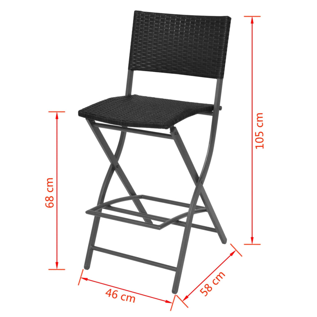 vidaXL 5-tlg. Garten-Essgruppe Klappbar Stahl Poly Rattan Schwarz