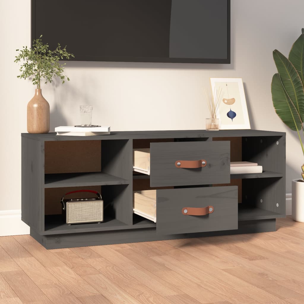 vidaXL TV-Schrank Grau 100x34x40 cm Massivholz Kiefer