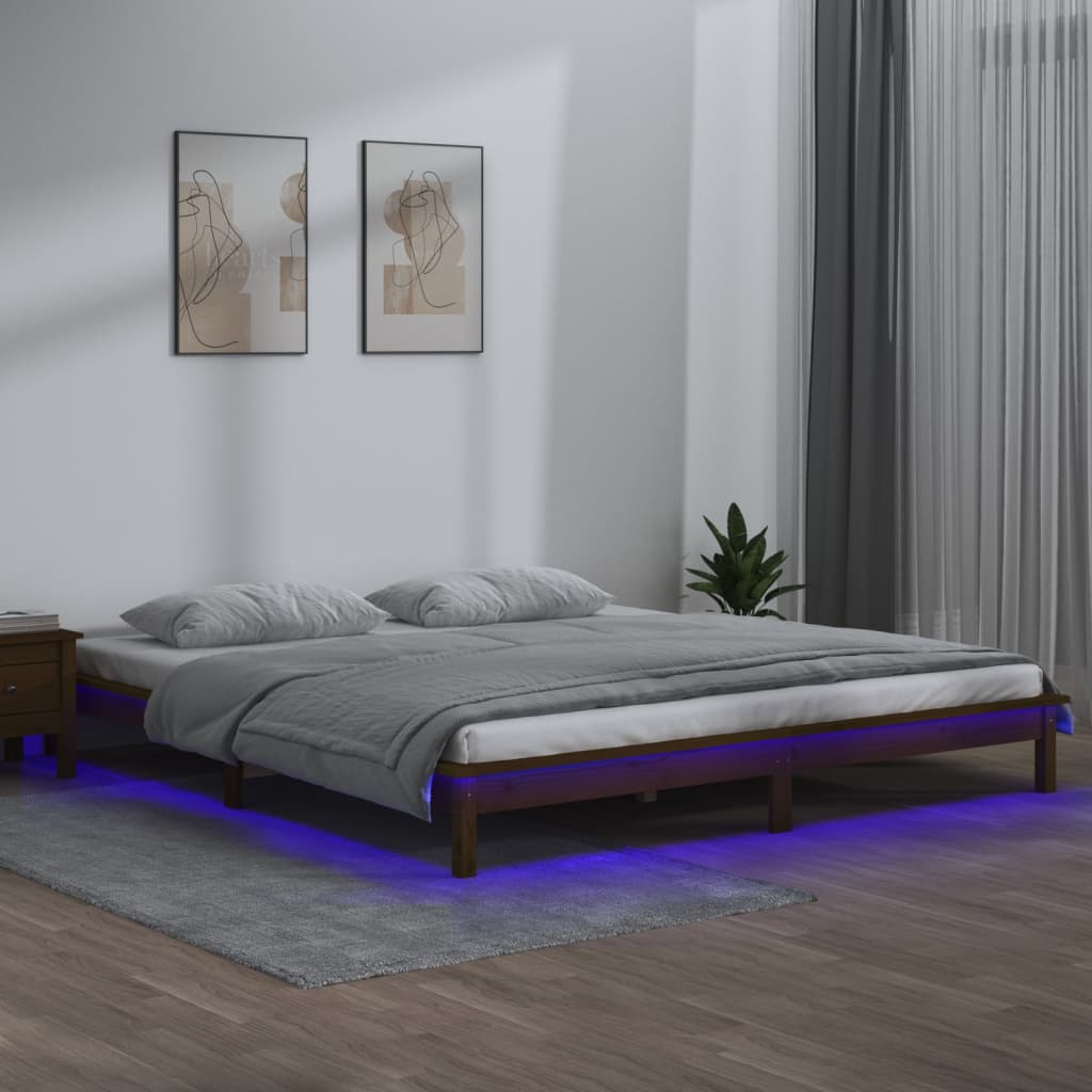 vidaXL Massivholzbett mit LEDs Honigbraun 150x200 cm