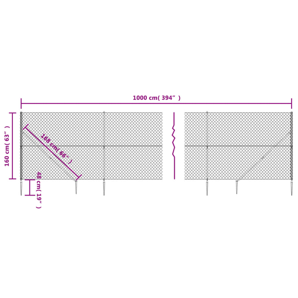 vidaXL Maschendrahtzaun mit Bodenhülsen Silbern 1,6x10 m