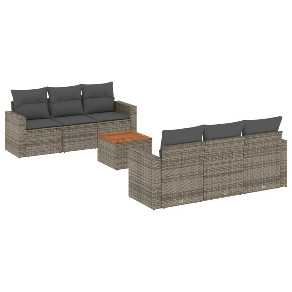 vidaXL 7-tlg. Garten-Sofagarnitur mit Kissen Grau Poly Rattan