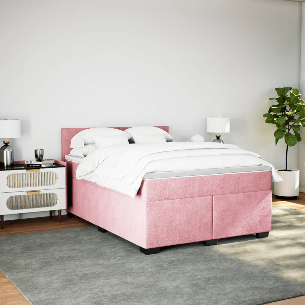 vidaXL Boxspringbett mit Matratze Rosa 140x200 cm Samt