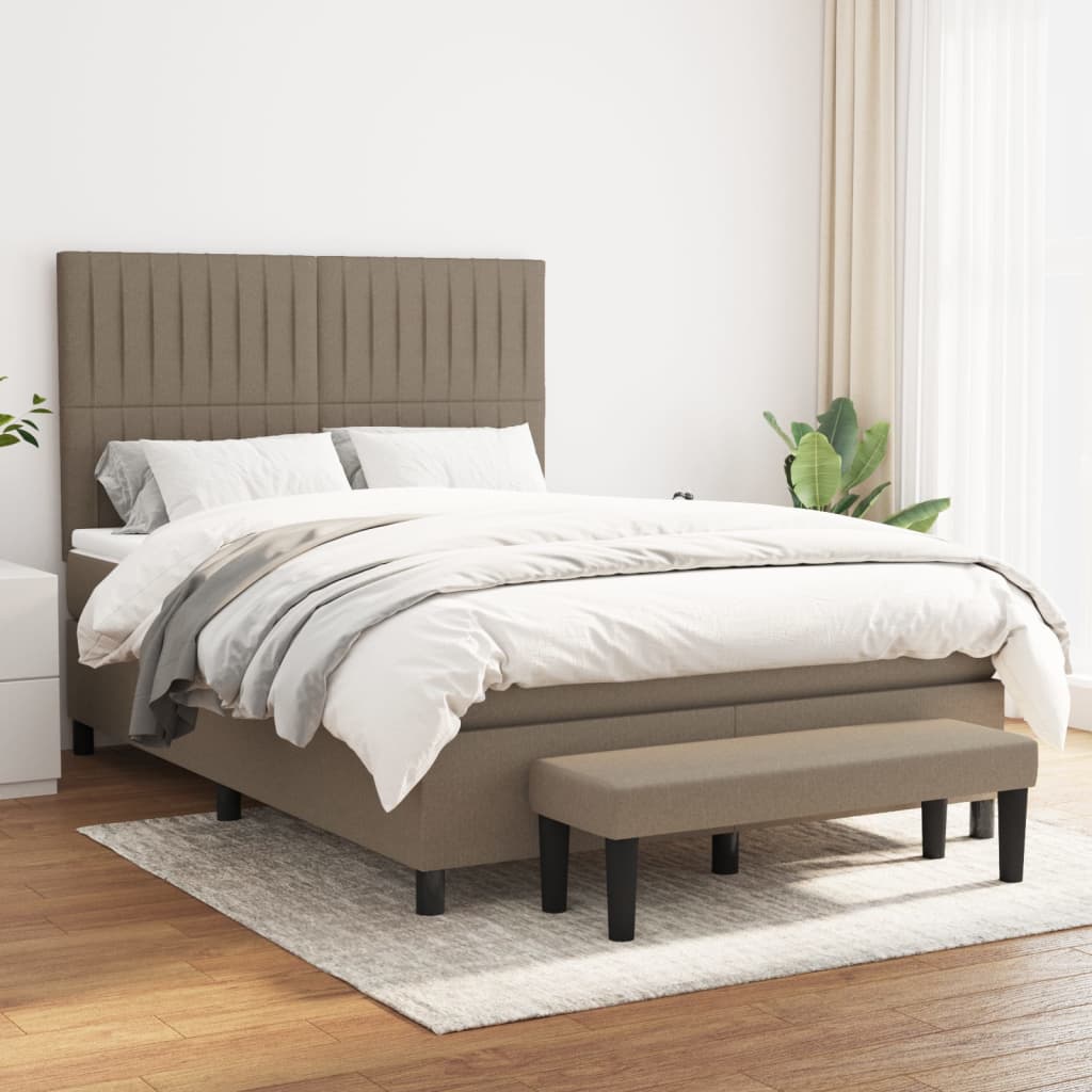 vidaXL Boxspringbett mit Matratze Taupe 140x190 cm Stoff