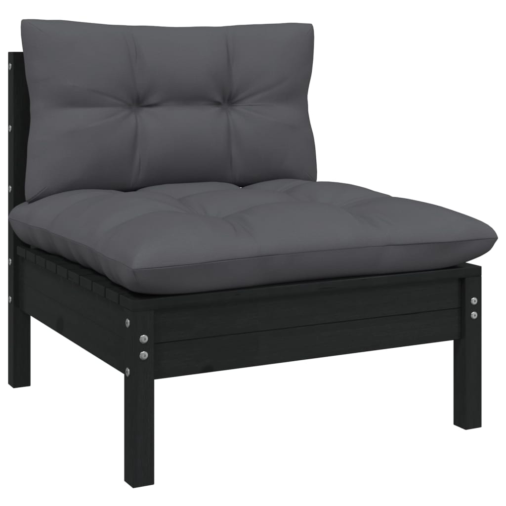 vidaXL 11-tlg. Garten-Lounge-Set mit Kissen Schwarz Kiefernholz