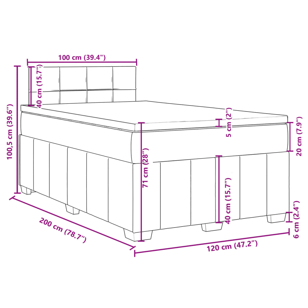 vidaXL Boxspringbett mit Matratze Schwarz 120x200 cm Stoff