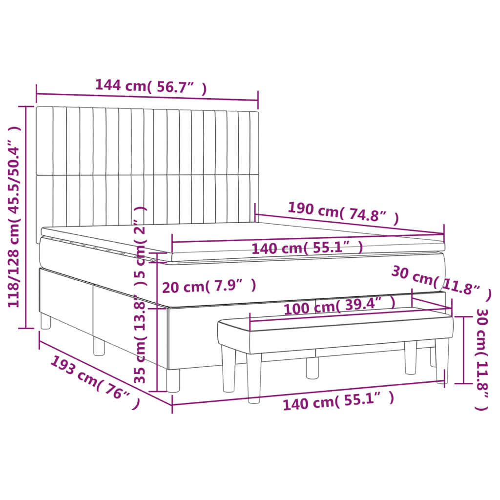 vidaXL Boxspringbett mit Matratze Dunkelgrau 140x190 cm Stoff