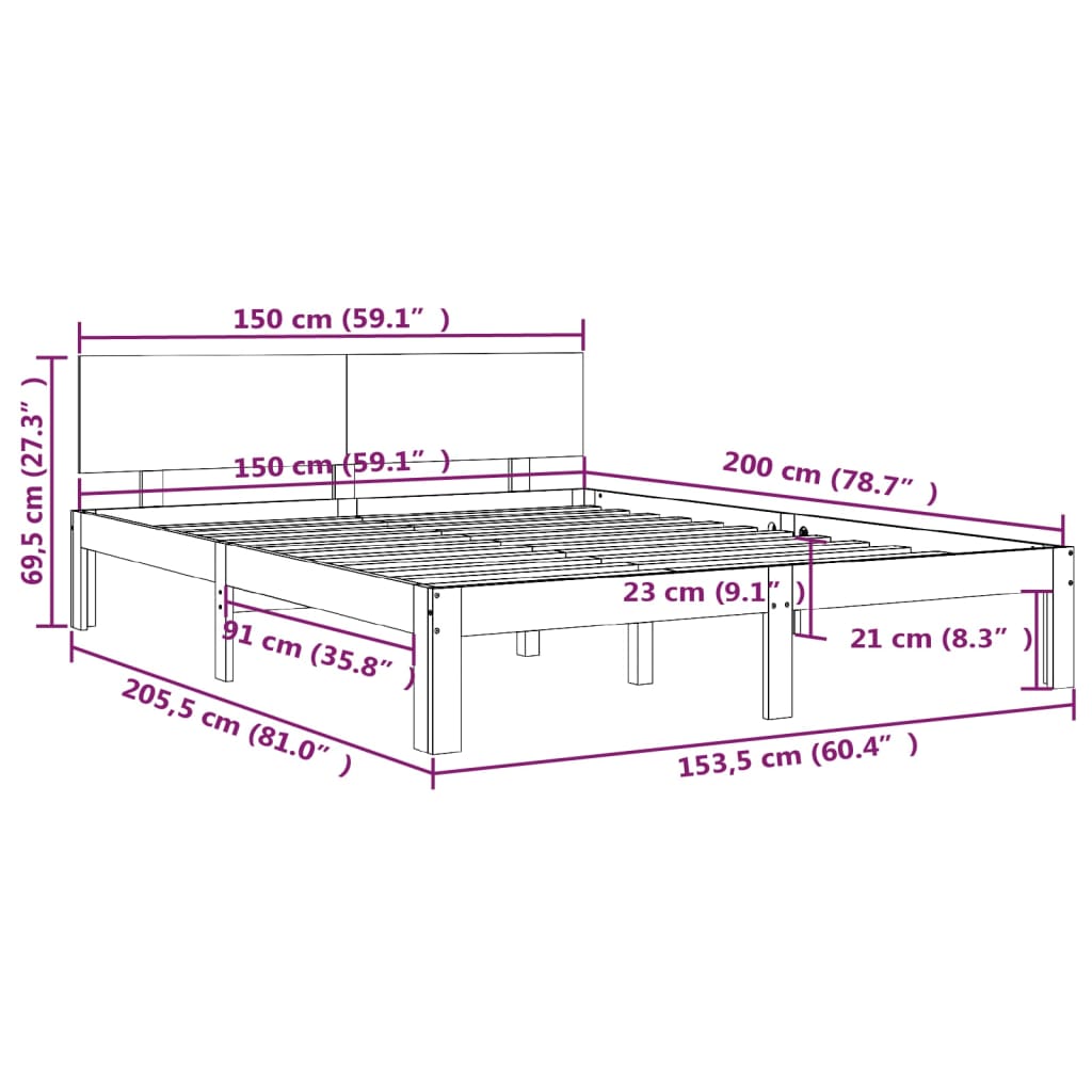 vidaXL Massivholzbett 150x200 cm