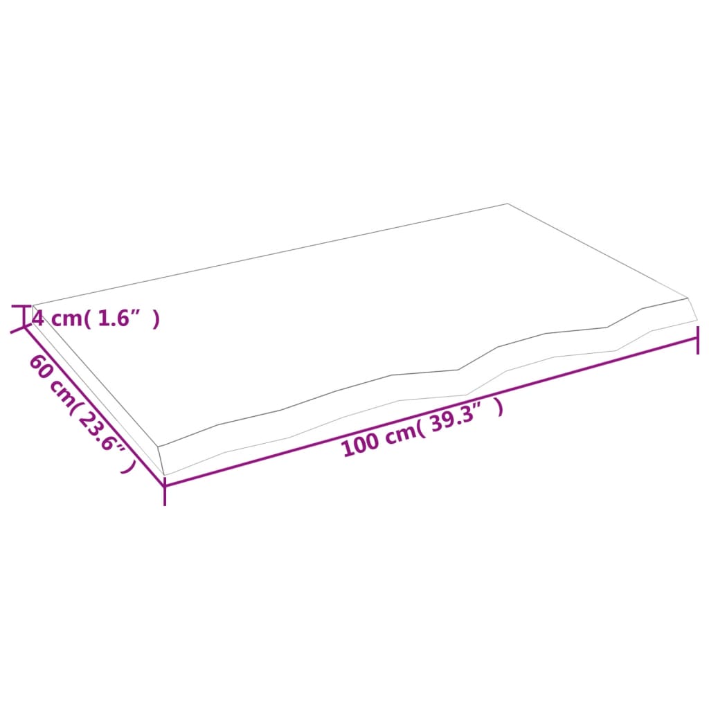 vidaXL Tischplatte 100x60x(2-4) cm Massivholz Eiche Unbehandelt