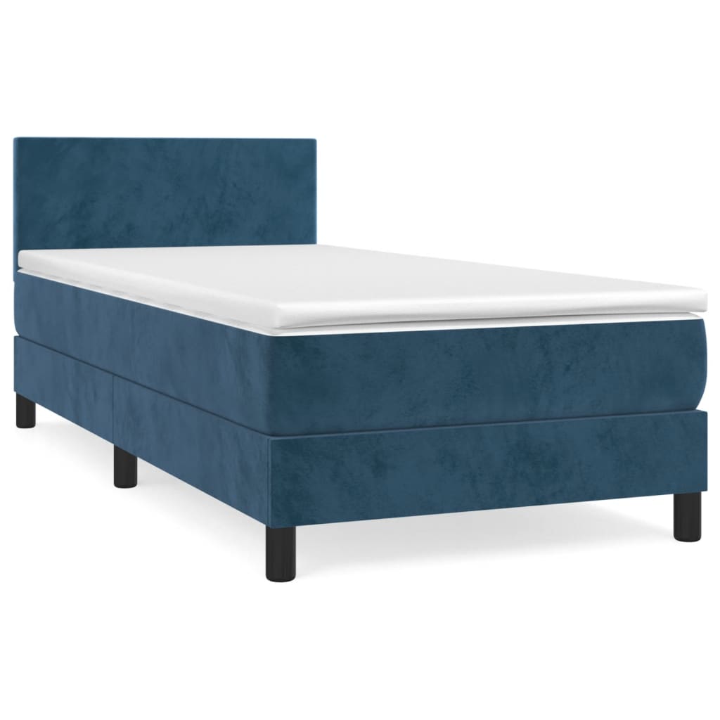 vidaXL Boxspringbett mit Matratze Dunkelblau 90x190 cm Samt