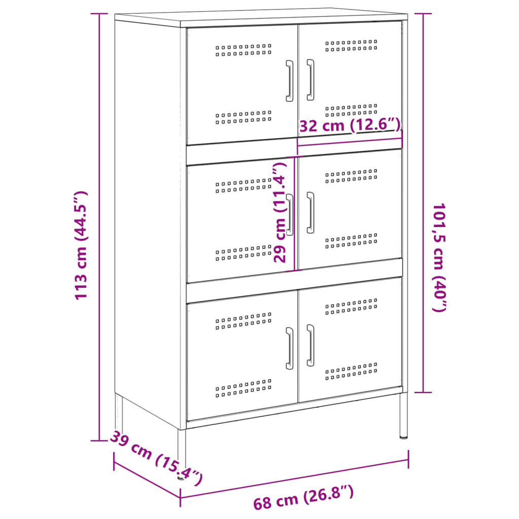 vidaXL Highboard Senfgelb 68x39x113 cm Stahl