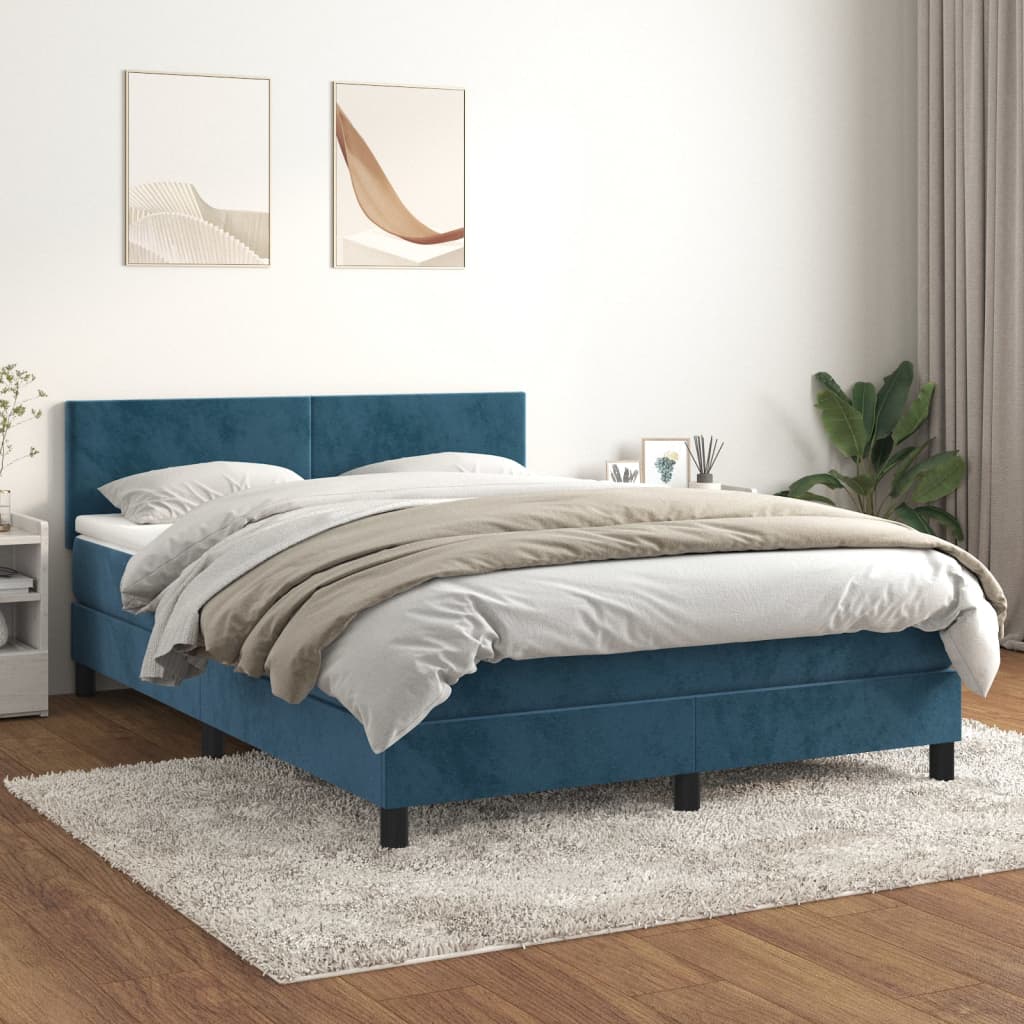 vidaXL Boxspringbett mit Matratze Dunkelblau 140x190 cm Samt