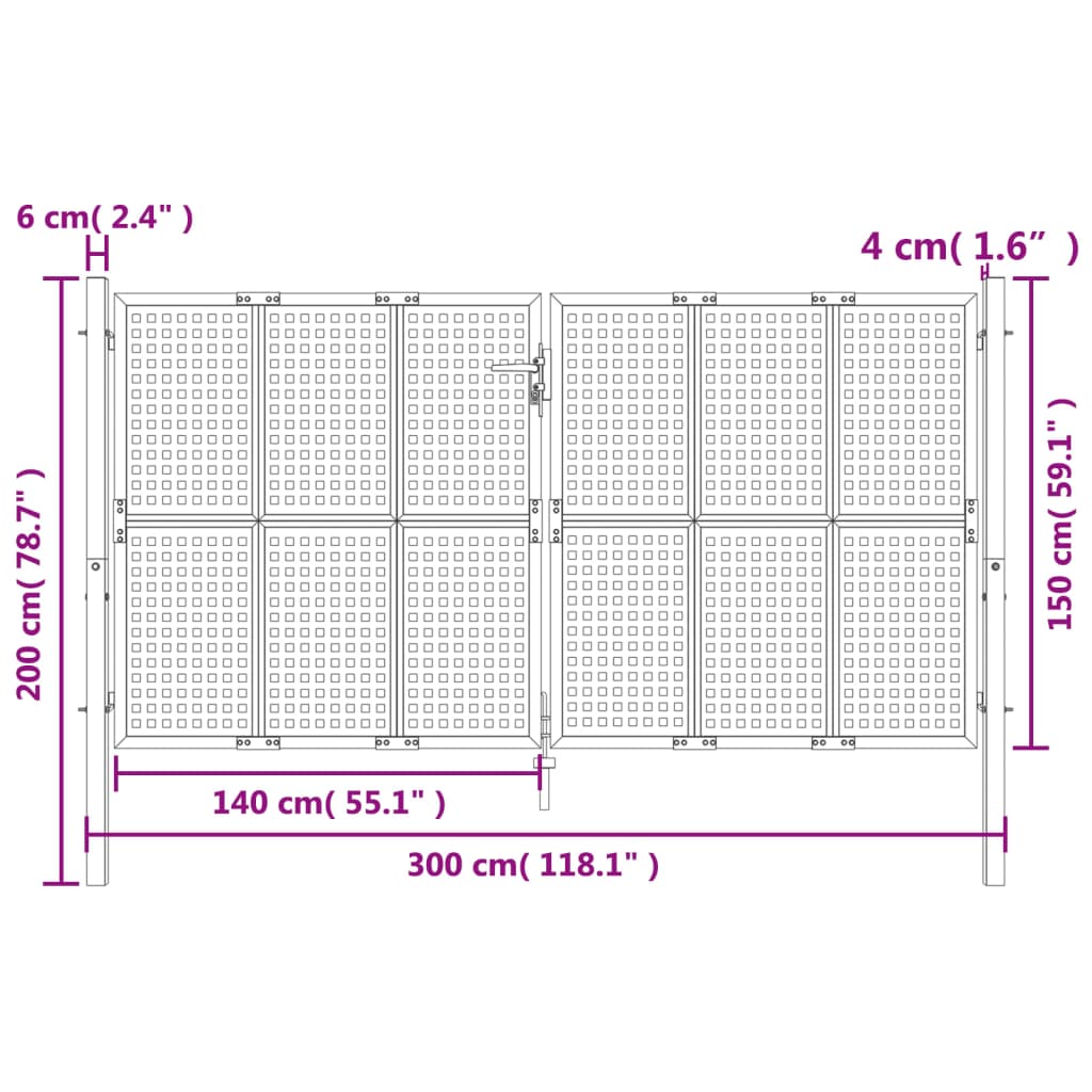 vidaXL Gartentor Anthrazit 300x200 cm Stahl