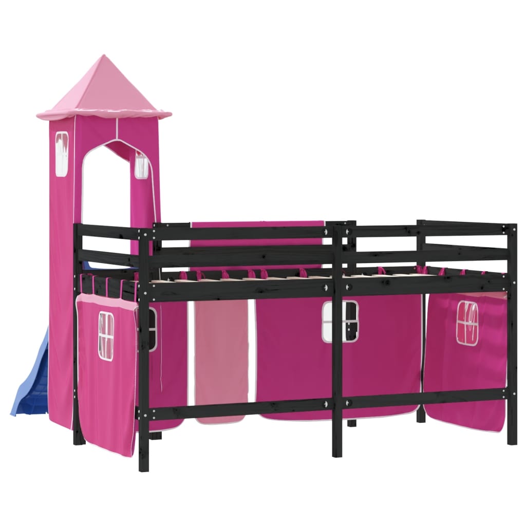 vidaXL Kinderhochbett mit Turm Rosa 90x190 cm Massivholz Kiefer