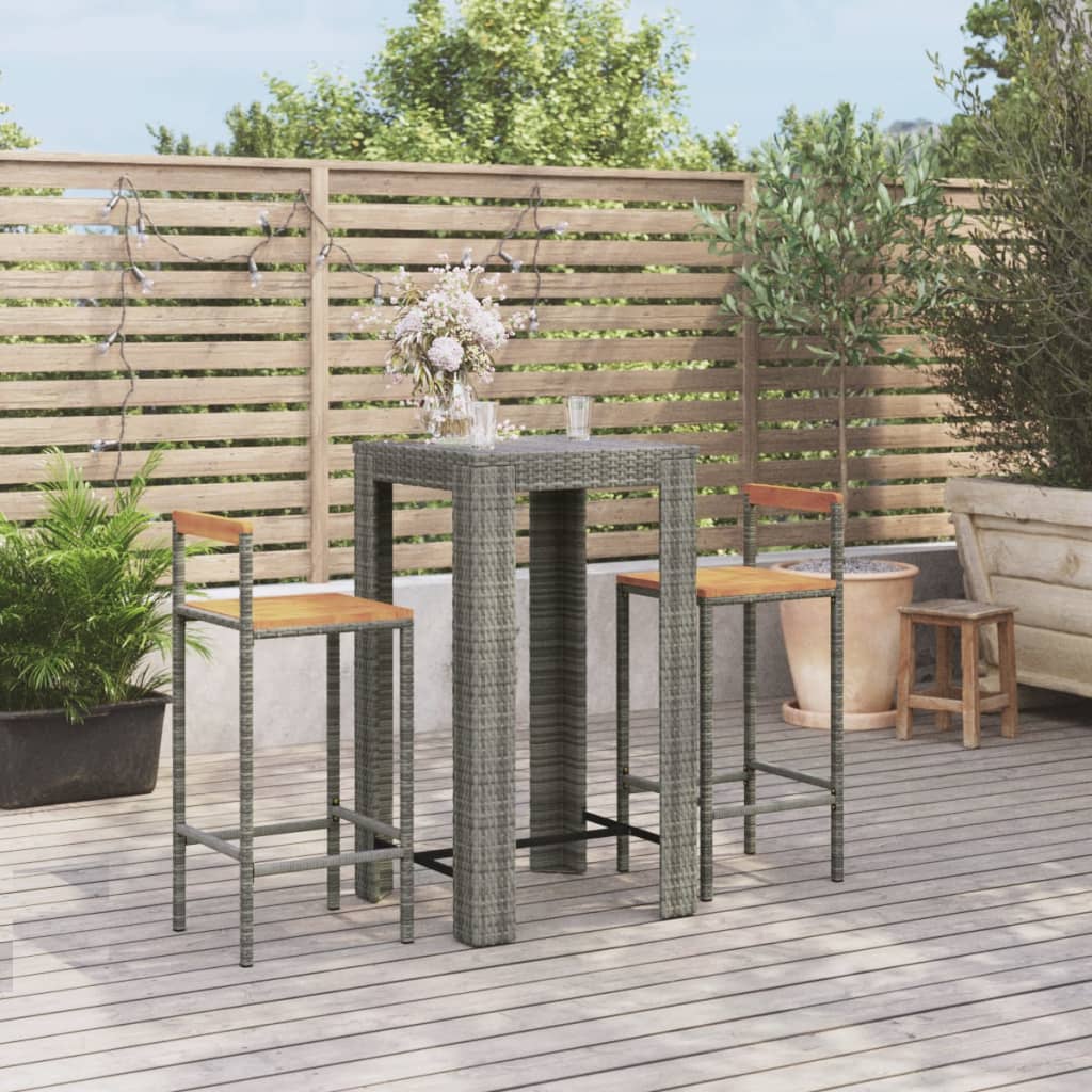 vidaXL 3-tlg. Gartenbar-Set Grau Poly Rattan & Massivholz Akazie