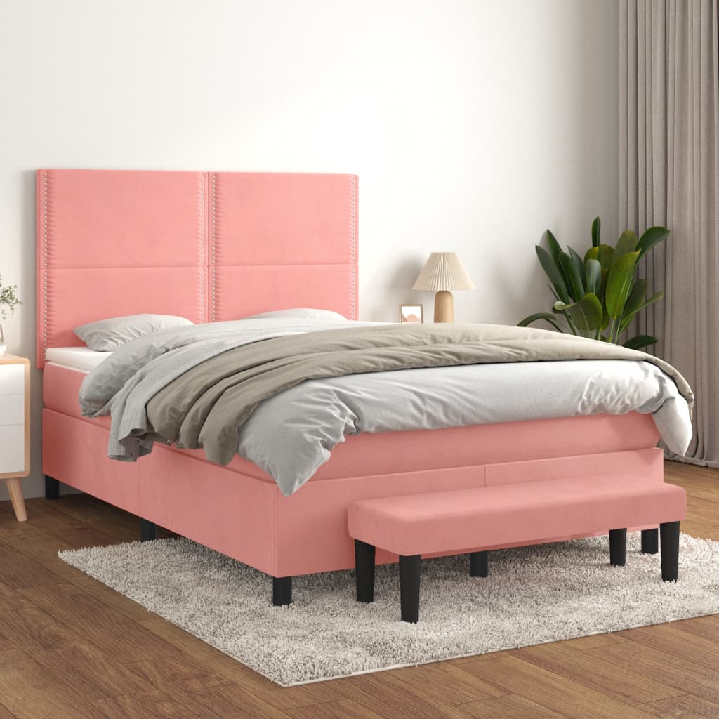 vidaXL Boxspringbett mit Matratze Rosa 140x200 cm Samt