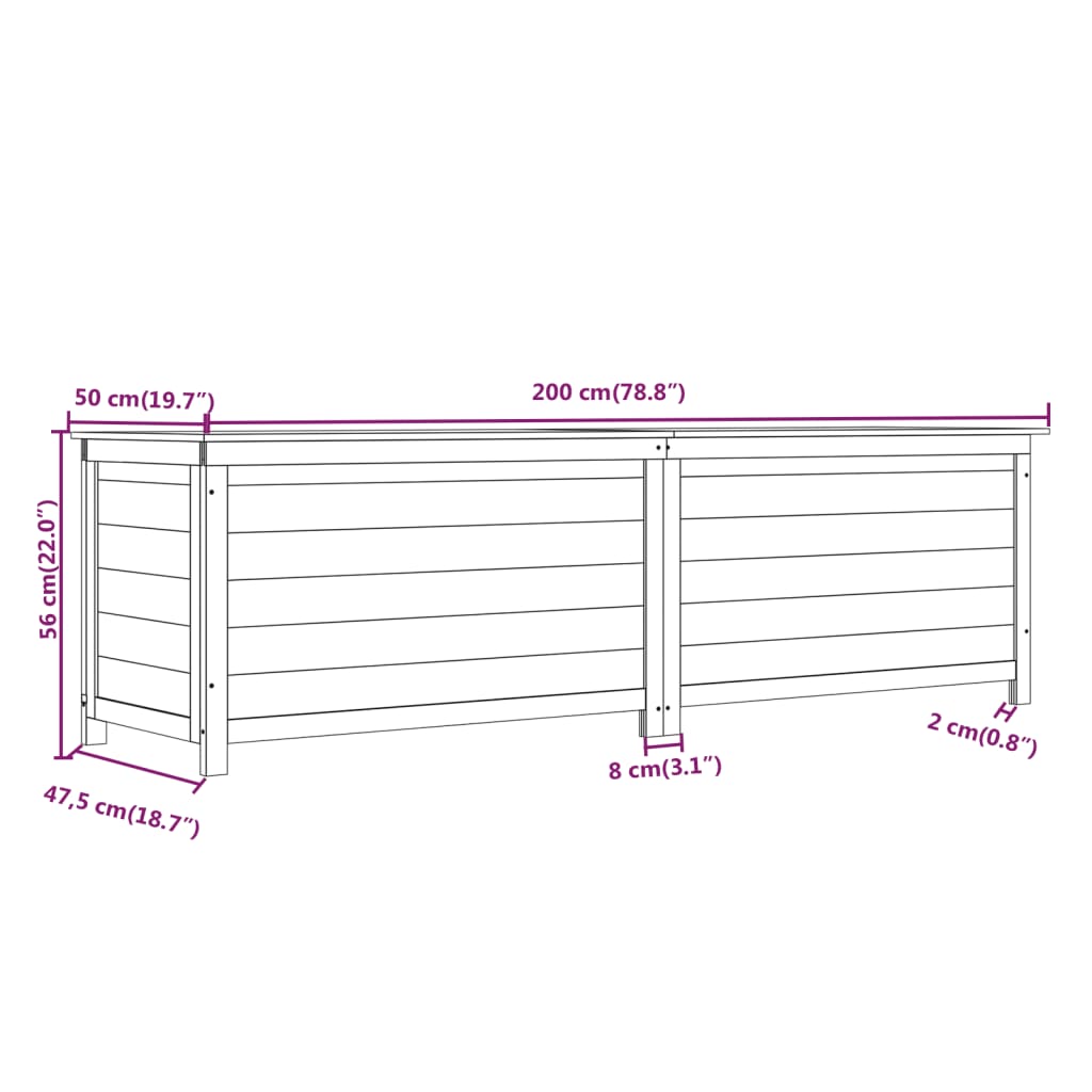 vidaXL Outdoor-Kissenbox 200x50x56 cm Massivholz Tanne