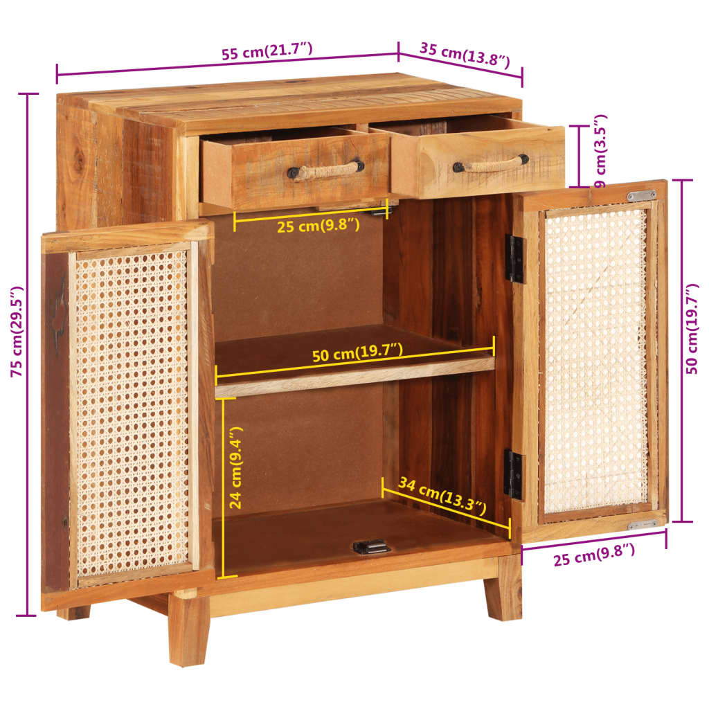 vidaXL Sideboard 55x35x75 cm Altholz Massiv