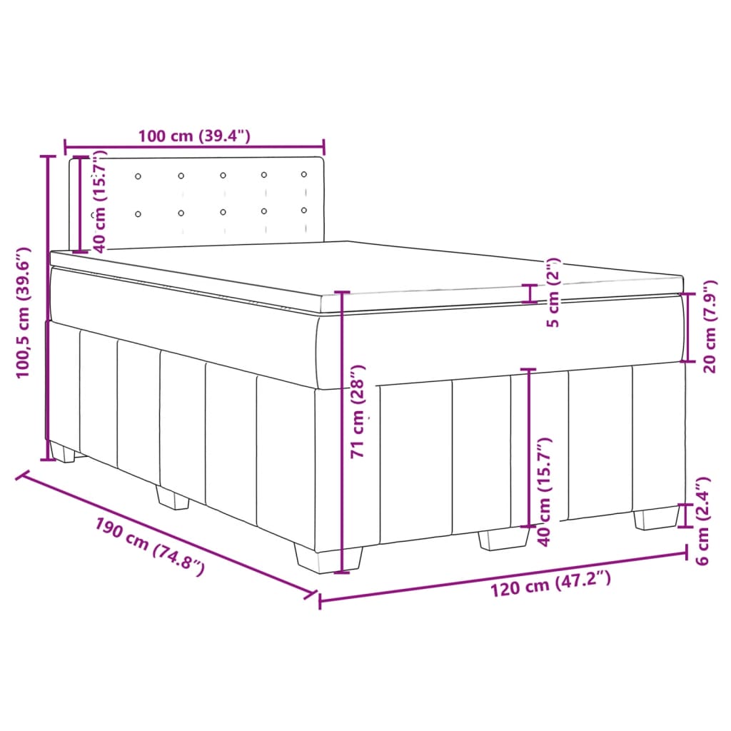 vidaXL Boxspringbett mit Matratze Dunkelgrau 120x190 cm Stoff