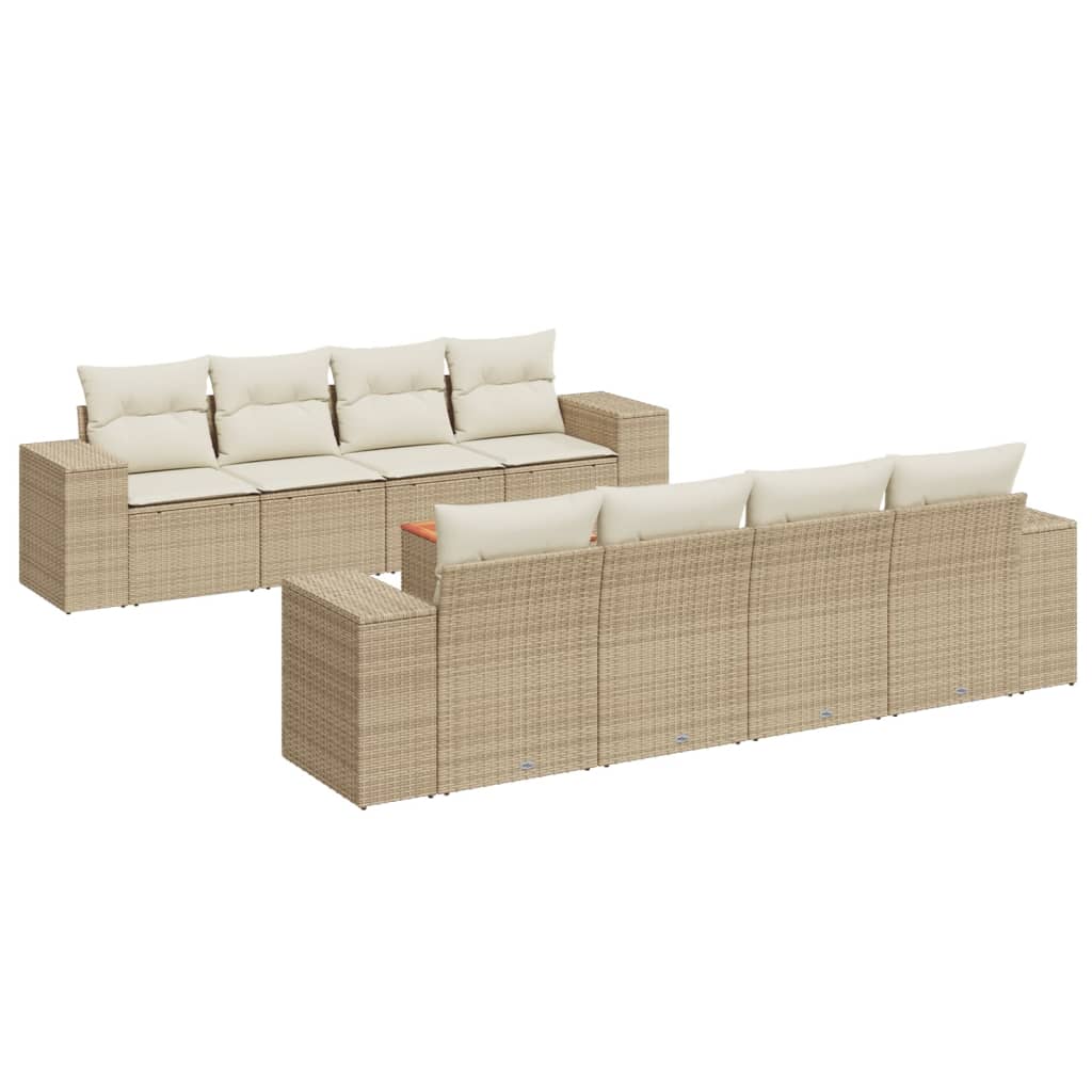 vidaXL 9-tlg. Garten-Sofagarnitur mit Kissen Beige Poly Rattan