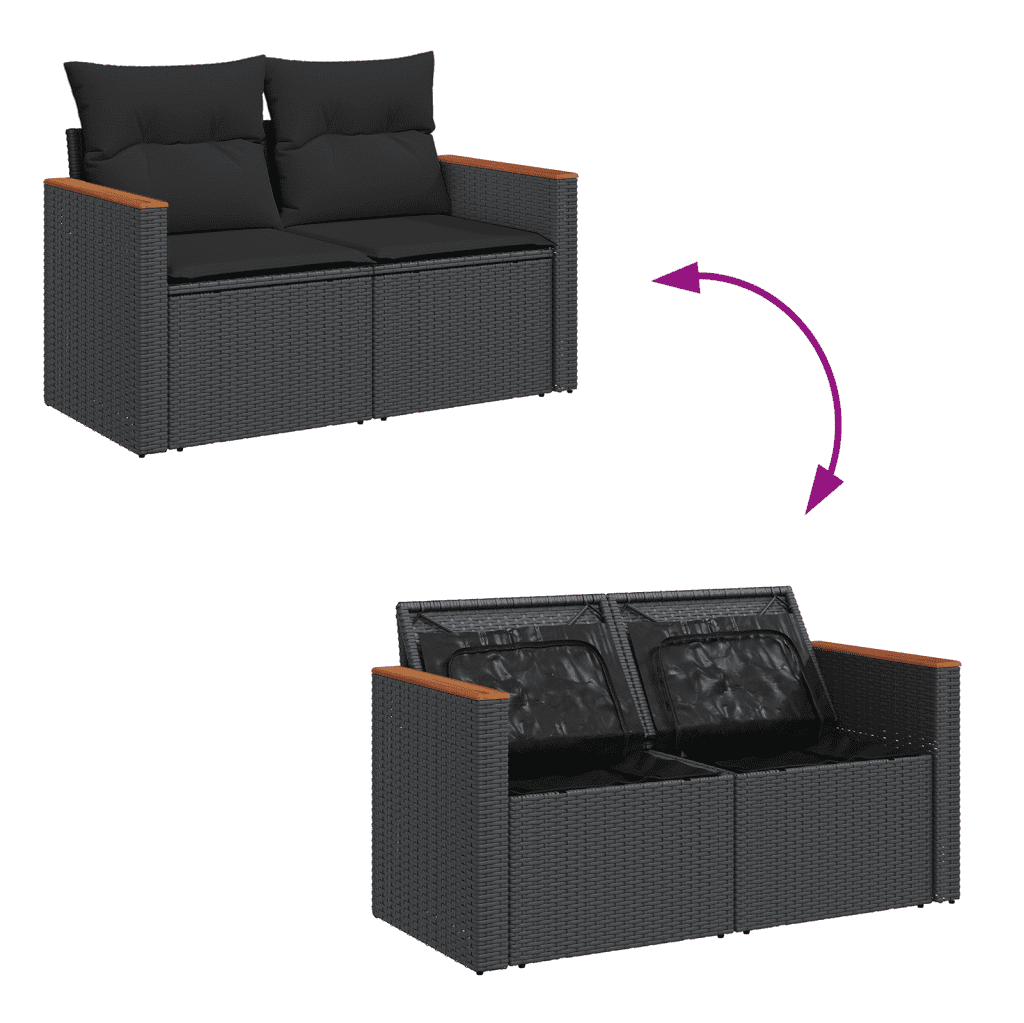 vidaXL 6-tlg. Garten-Sofagarnitur mit Kissen Schwarz Poly Rattan