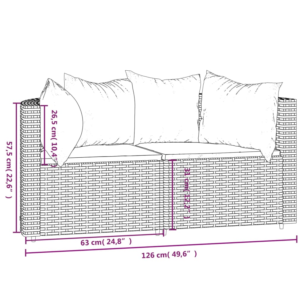 vidaXL Garten-Ecksofas mit Kissen 2 Stk. Grau Poly Rattan