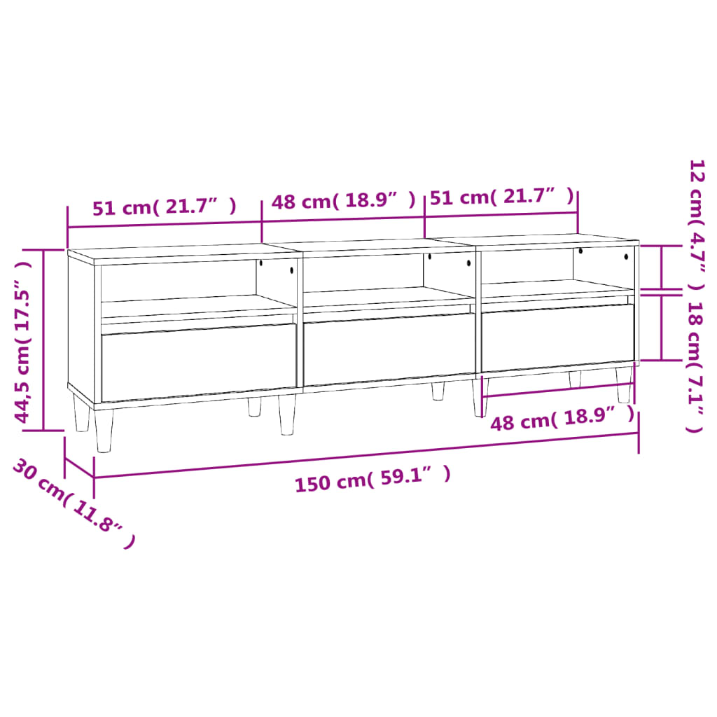 vidaXL TV-Schrank Schwarz 150x30x44,5 cm Holzwerkstoff