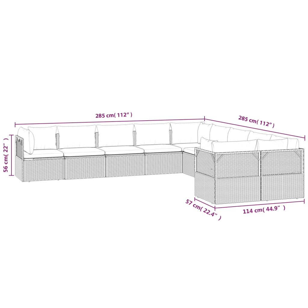 vidaXL 10-tlg. Garten-Lounge-Set mit Kissen Grau Poly Rattan